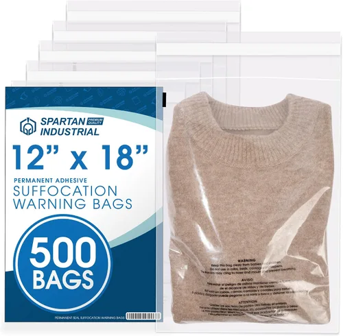 Vista 10 de Spartan Industrial - Bolsas de polietileno transparentes autosellantes de 10 x 12 pulgadas (1000 unidades) con advertencia de asfixia para embalaje