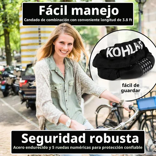 Vista 2 de KOHLBURG Candado de bicicleta de combinación extra largo - Candado