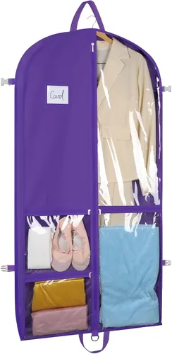 Vista 12 de Bolsas de ropa de baile negras de Zilink, bolsa de ropa de 40 pulgadas para competiciones de baile con 5 bolsillos transparentes con cremallera