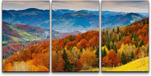 Vista 37 de wall26 Lienzo enmarcado para pared, juego de arte rojo, verde y amarillo, bosque de montaña otoñal, naturaleza, desierto, fotografía, realismo