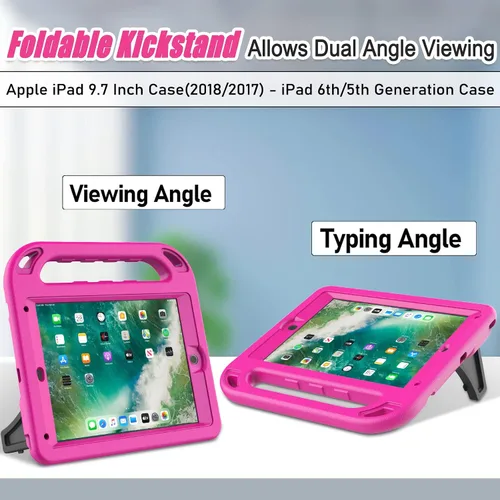 Vista 3 de LTROP Funda para iPad 6ª/5ª generación y iPad Air 2 – 9.7 pulgadas con mango para niños con protector de pantalla, color rosa