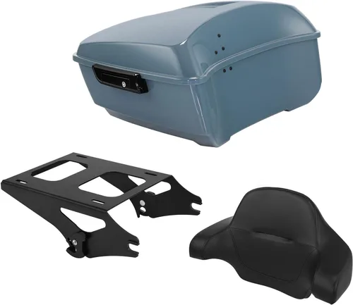 Vista 14 de TCT-MOTORPARTS Atlas Silver Metálico Maletero de Viaje Modificado con Respaldo y Montaje en Rack Adecuado para Harley Touring 14-25 Street Glide