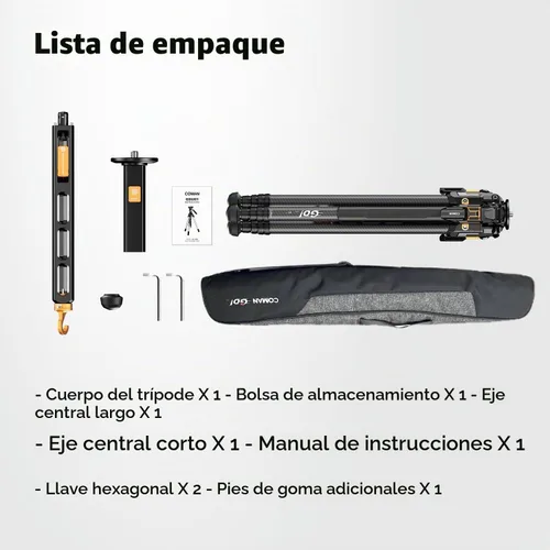 Vista 9 de COMAN Trípode de fibra de carbono T1 de apertura a presión, trípode resistente para cámara con carga máxima de 44 libras, trípode profesional