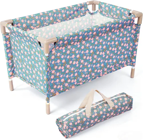 Vista 8 de Cuna para Muñecas Bebé Reborn, Cama de Muñeca para Bebés de 18 Pulgadas, Cuna de Juguete Extraíble para Corralito de Muñecas de Bebé, Accesorios