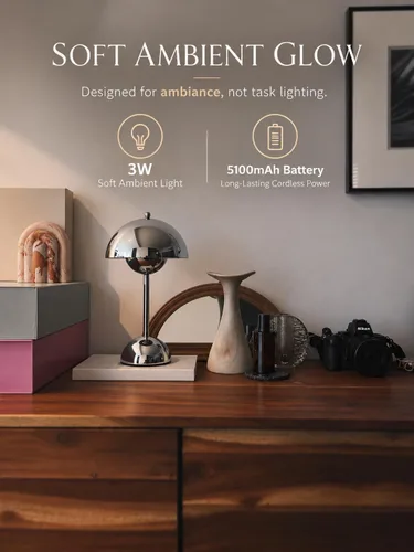 Vista 5 de Lámpara de mesa con forma de hongo, recargable e inalámbrica
