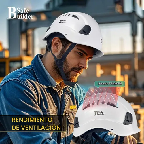 Vista 4 de SAFEBUILDER Casco de seguridad industrial con visera Casco duro ABS con visera Ventilación ajustable Casco de construcción Protección para la cabeza