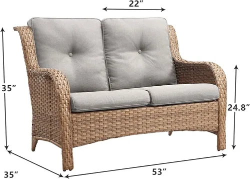 Vista 56 de Rilyson Sofá de mimbre para patio al aire libre, sofá de ratán de 3 asientos con asientos profundos y cómodos cojines para porche exterior, terraza