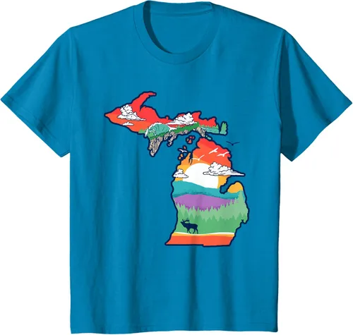 Vista 47 de Michigan Outside - Camiseta con ilustración artística