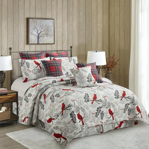 Vista 16 de Virah Bella Juego de ropa de cama King Lodge de 3 piezas, juego de edredón reversible rústico con fundas de almohada decorativas, panel familiar
