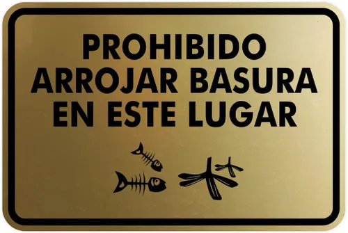 Vista 12 de Signs ByLITA Clásico enmarcado Prohibido Arrojar Basura en Este Lugar Gráfico Español Señal de Seguridad (Negro) - Pequeño