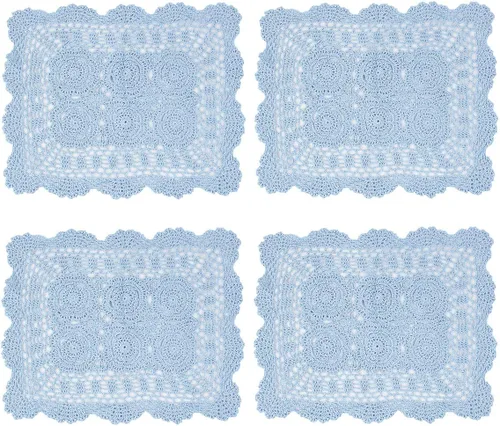 Vista 10 de kilofly Juego de 4 manteles individuales hechos a mano de algodón con encaje de ganchillo (juego de 4), color beige