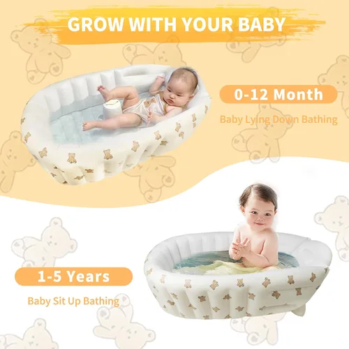 Vista 2 de EKEPE Bañera inflable para bebé con bomba integrada, bañera plegable y segura para recién nacidos y bebés, mini piscina de viaje antideslizante