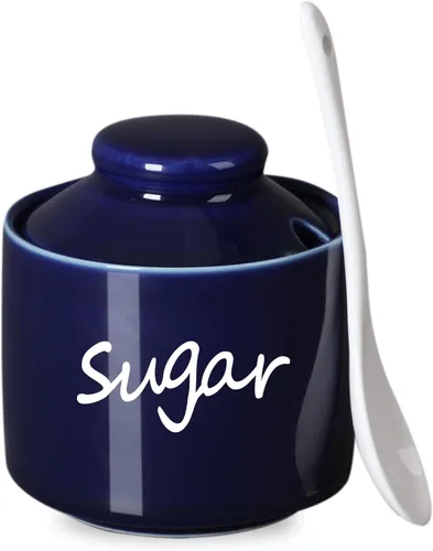 Vista 9 de ONTUBE Azucarero de cerámica con tapa y cuchara, tarro de azúcar de porcelana, 8oz (Negro)