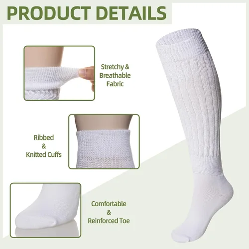 Vista 5 de Velice Calcetines holgados para mujer, suaves, extra largos, de punto de algodón, hasta la rodilla, 3 pares