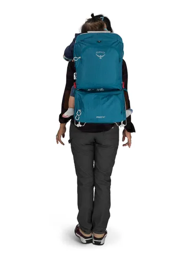 Vista 15 de Osprey Poco SLT Mochila Portabebés Ligera - Portabebés de Senderismo Compacto para Niños Pequeños con Arnés de Seguridad, Parasol y Panel Posterior