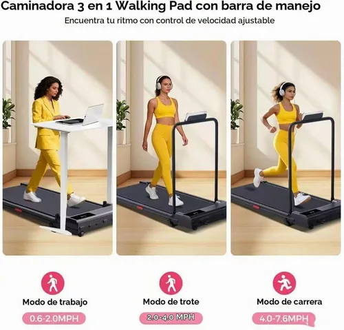 Vista 3 de Portable Walking Pad Treadmill for Home, Treadmills with Handles, 3.0HP Compact Walking Pad Treadmill with Handle Bar, 0.6-7.6MPH Mini Walking