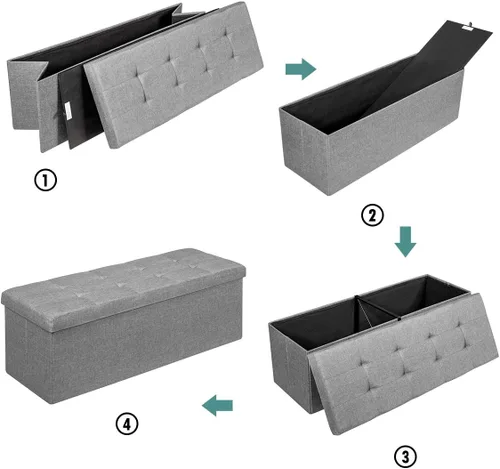 Vista 8 de GLOBALWAY HW65883SL Banco de almacenamiento plegable plateado, marco de metal, capacidad de peso de 350 libras, almacenamiento oculto de 120 litros