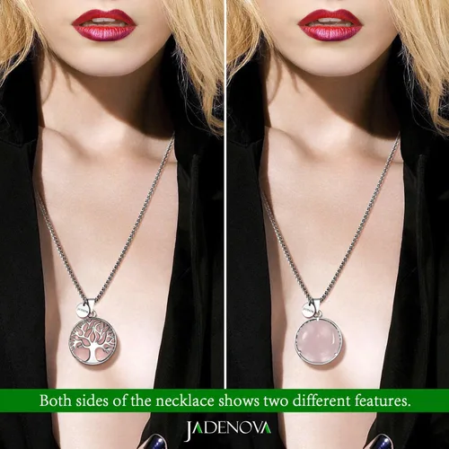 Vista 5 de JADENOVA Collar de árbol genealógico, collar con colgante de cristal de piedra preciosa del árbol de la vida, 24 pulgadas, cadena de acero