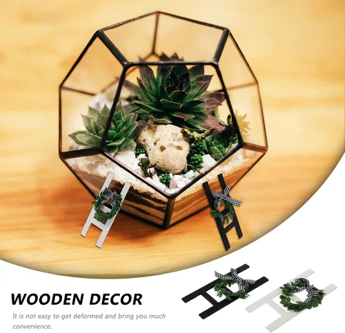 Vista 6 de Garneck Bandeja escalonada de madera para decoración de granja, 2 unidades, mini bandeja de escalera con corona, letrero de escalera rústica
