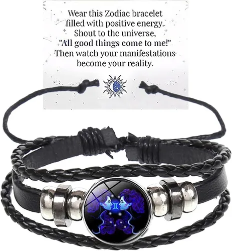 Vista 13 de Pulsera de Espíritu de Signos del Zodiaco Multicapa 12 Constelaciones Pulsera para Mujeres Hombres Pulseras de Cuero del Zodiaco Tejidas a Mano