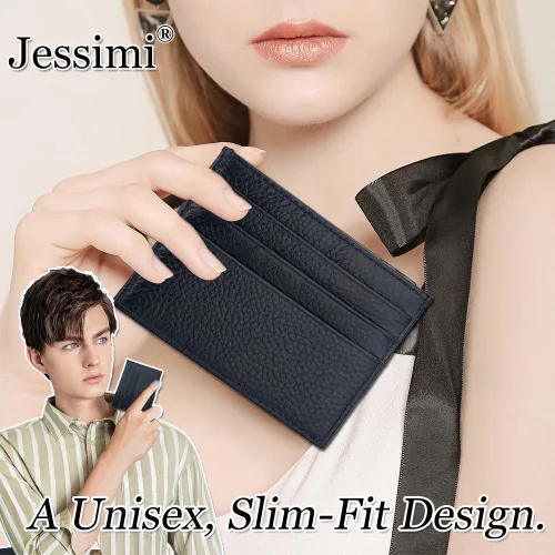 Vista 6 de Cartera Delgada para Tarjetas de Crédito Ultra Delgada Cartera Larga para Tarjetas Bolsillos con Cremallera Estuche para ID Cartera Pequeña Compacta