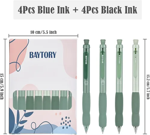 Vista 2 de BAYTORY 8 bolígrafos de gel retráctiles y borrables, 4 azules y 4 de tinta negra, punta fina de 0.020 in con bonito borrador, escritura suave, Verde