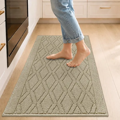 Vista 61 de COSY HOMEER Tapete de cocina antideslizantes, absorbentes para el piso, alfombra de cocina lavable, tapete de pie para fregadero, alfombra de Beige