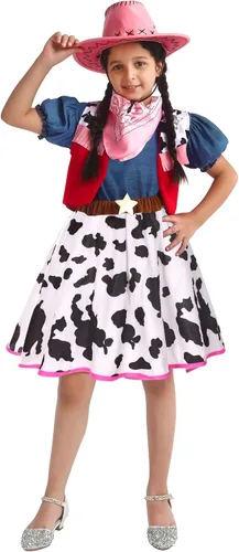 Vista 2 de Disfraz de vaquera para niñas, disfraz de Rodeo Occidental de Halloween con sombrero de vaquera, de 3 a 10 años