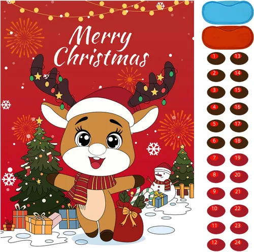 Vista 9 de Juegos de Navidad EMPOF - Pin The Heart Juegos de Manualidades Navideñas para Niños y Familias, Linda Decoración de Pared, Artículos de Fiesta