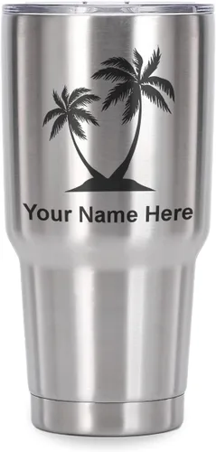Vista 22 de LaserGram Vaso aislado al vacío de 20 onzas, palmeras, grabado personalizado incluido (negro)