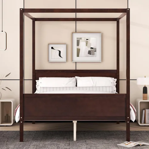 Vista 3 de Harper & Bright Designs Marco de cama moderno tamaño Queen, plataforma de madera con cabecera y estribo, soporte de listones, no necesita somier