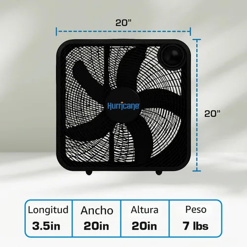 Vista 3 de Ventilador de pie clásico Hurricane con 3 velocidades silenciosas, negro, 20" - Unidad de enfriamiento de aire eléctrico portátil con cable