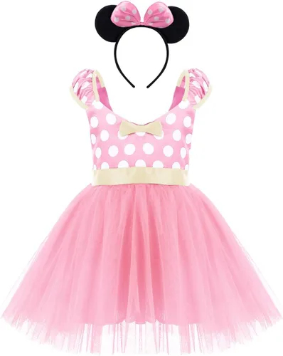 Vista 2 de IWEMEK - Maillot de ballet con diadema para niña con lunares, disfraz con diadema, leotardo