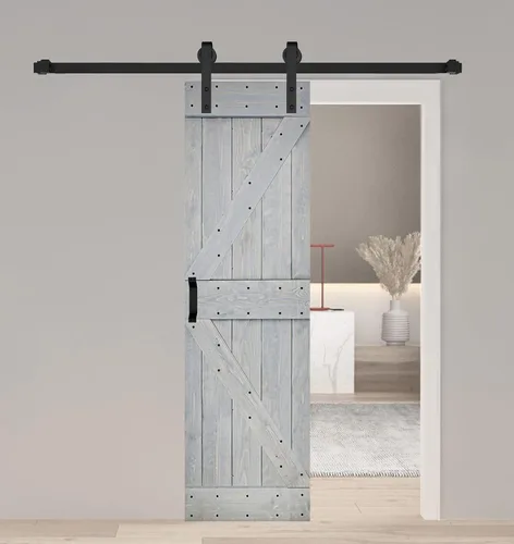 Vista 21 de Serie K. Puerta corredera de granero de madera maciza acabada con kit de herrajes (marrón/nogal, 24 x 84 pulgadas)