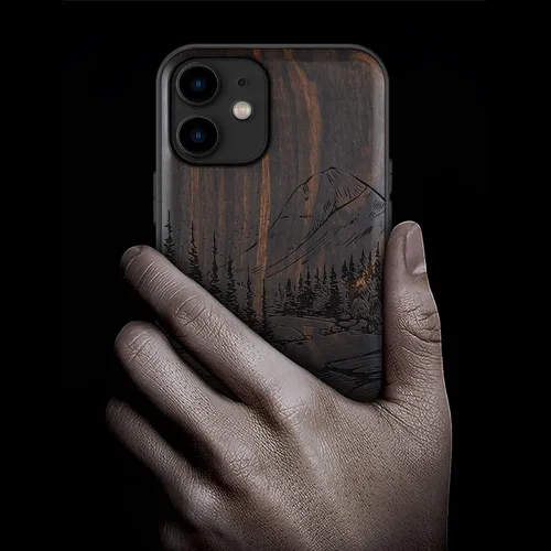 Vista 2 de Carveit Funda de madera para iPhone 11 [madera natural y TPU suave negro] a prueba de golpes, protector de madera único para teléfono compatible