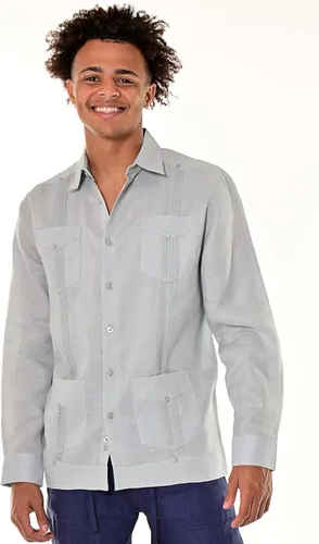 Vista 8 de bohio Guayabera, 100% lino, tradicional cubano (4), manga larga con bolsillo