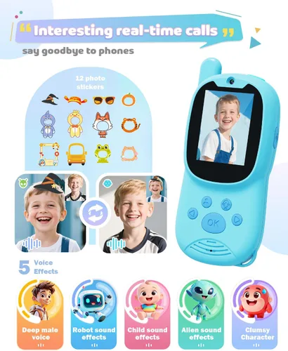 Vista 3 de Walkie Talkies de video para niños, paquete de 2 walkie talkies recargables para niños que pueden enviar mensajes, regalos de Navidad y cumpleaños