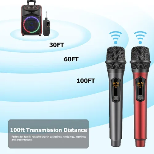 Vista 6 de Aveek Micrófono inalámbrico para karaoke, micrófono recargable de karaoke de 2.4GHz (funciona 10hs), para altavoz, máquina de karaoke, iglesia, gris