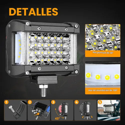 Vista 7 de Luces LED de disparo lateral, Muto-Beam, 2 piezas, 4 pulgadas, cuatro filas, luces LED para niebla, lámparas impermeables para conducción Blanco
