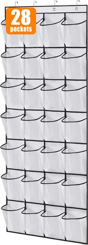 Vista 11 de MISSLO Organizador de zapatos colgante con 28 bolsillos grandes para colgar sobre la puerta, zapatero para puerta de armario, soporte de zapatos