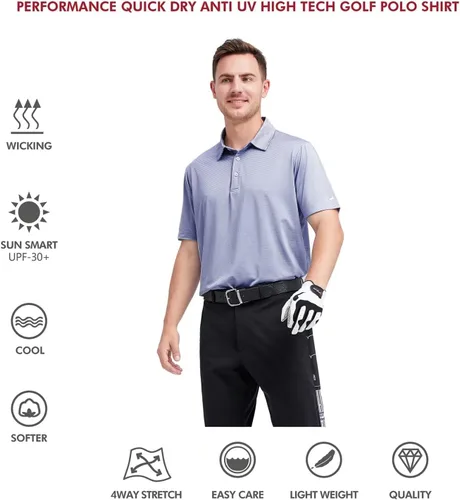 Vista 5 de Men's Golf Polo Shirts Short Sleeve Striped Performance Moisture Wicking Dry Fit Golf Shirts for Men