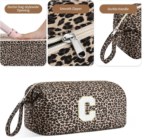 Vista 7 de Bolsa de viaje para herramientas para el cabello con inicial compatible con Estampado de leopardo