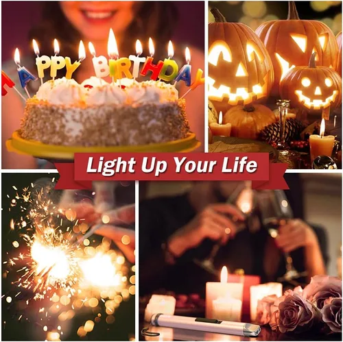Vista 6 de Encendedor de velas, eléctrico recargable con arco USB, resistente al viento, sin llama, encendedor de plasma de palo largo con cuerda y anillo, sin