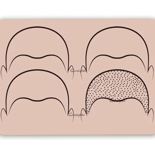Vista 2 de Piel de práctica de tatuajes en el cuero cabelludo, 2 lados, diseño de líneas de cabello, almohadilla de práctica de tatuaje de silicona para hoja