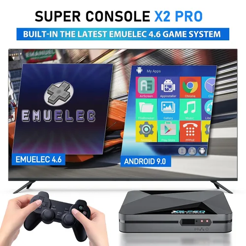 Vista 2 de Kinhank Retro Game Console Super Console X2 Pro Built-in 37000+ Games, Video Game Console Android 9.0/Emuelec 4.6, S905X2 Chip, 4K UHD
