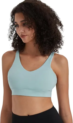 Vista 5 de Brasier deportivo para mujer, sexy, espalda cruzada, bajo impacto, acolchado, con tirantes delgados, brasier de yoga con copas extraíbles