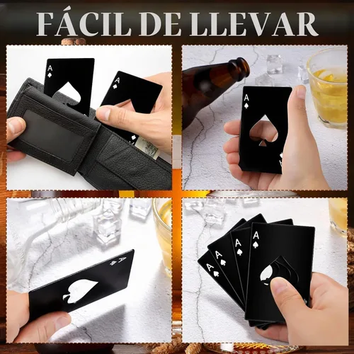 Vista 4 de Chumia Abridores de botellas de acero inoxidable para tarjetas de póquer, abrebotellas de cerveza Ace, para bodas, fiestas de cumpleaños, despedidas
