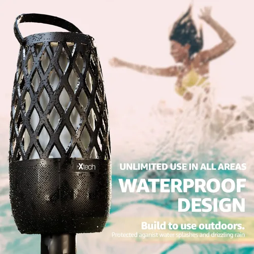 Vista 7 de IXTECH Altavoz Bluetooth para exteriores, impermeable, inalámbrico, con luz de llama LED, altavoz Bluetooth para ducha para camping, patio