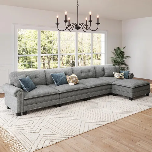 Vista 34 de Sofá modular de gran tamaño de 116 pulgadas en forma de L Azul polvoriento