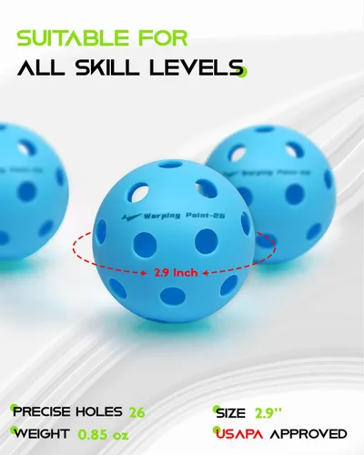 Vista 3 de Pelotas de Pickleball Warping Point 26 Agujeros, 40 Agujeros Paquete de 4, Paquete de 12 Cumplen con las Especificaciones USAPA Bola